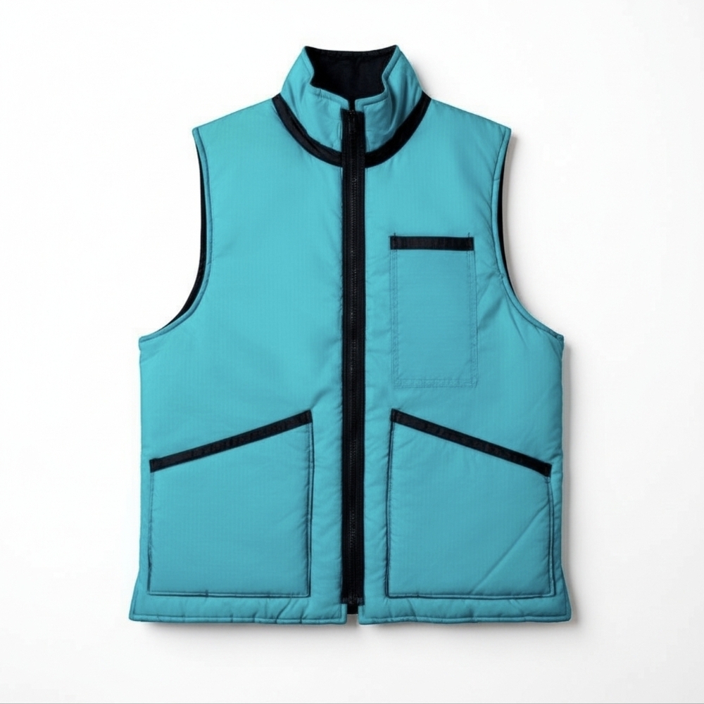 Vintage Handmade SKI Teal Quilted Vest with Black Trim